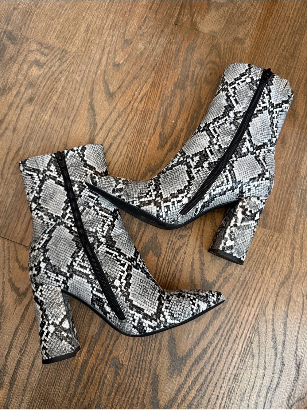 Jeffery Campbell Snake-Print Ankle Boots with Block Heel